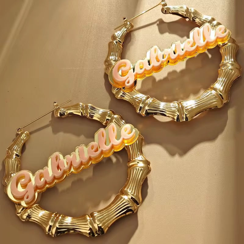 Pink Custom Name Hoops