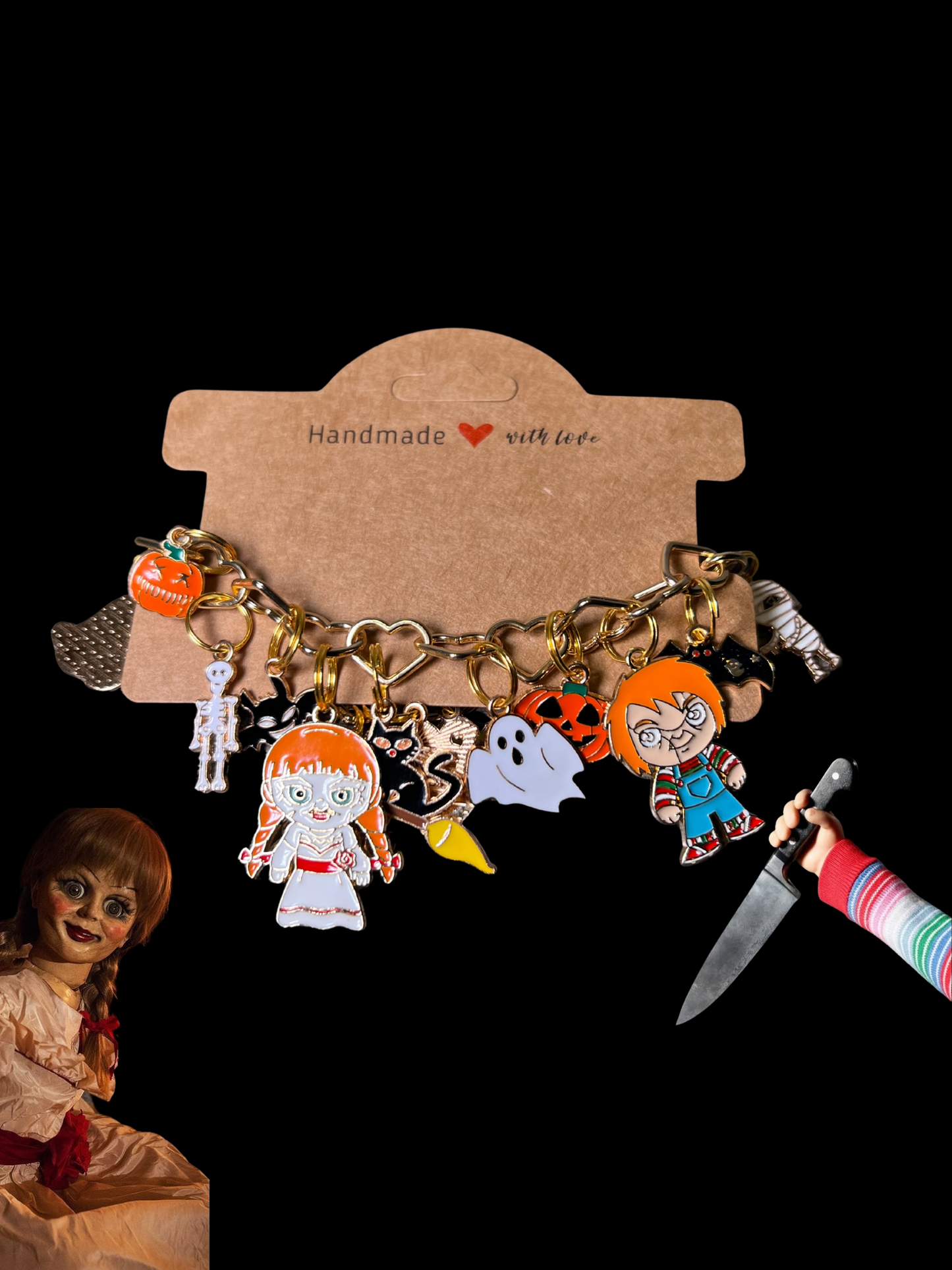 Gold Halloween Heart Chain Bracelets