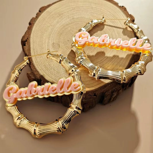 Pink Custom Name Hoops