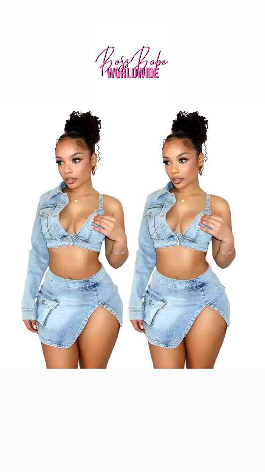 2pc Jean skirt set