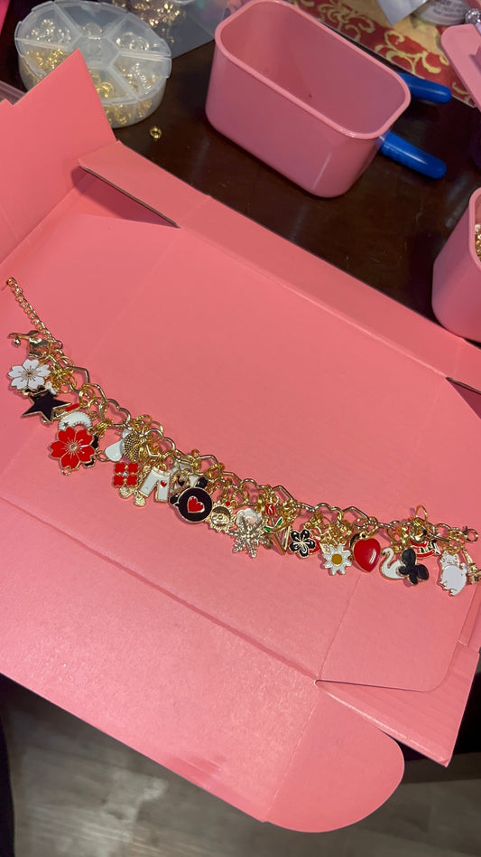 Gold Plated Heart Chain Freestyle Charm Bracelet